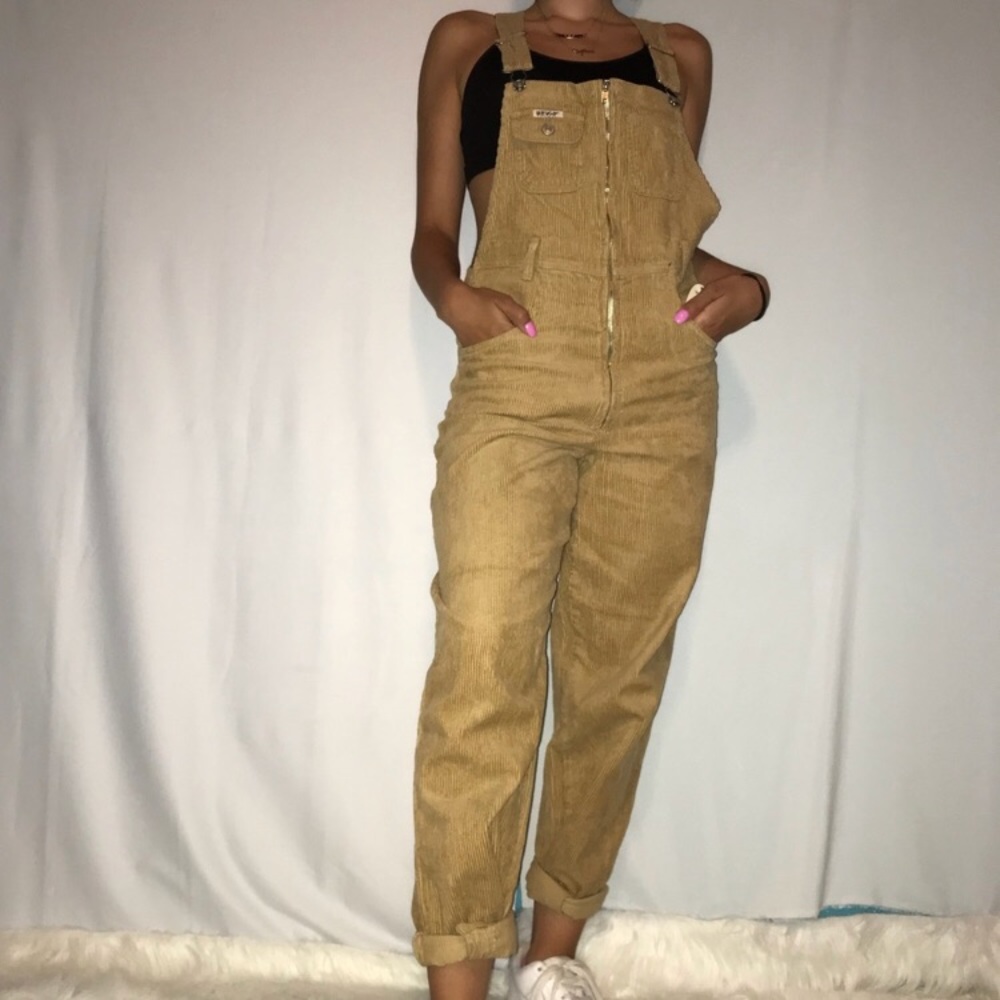 TAN REVOLT CORDUROY OVERALLS